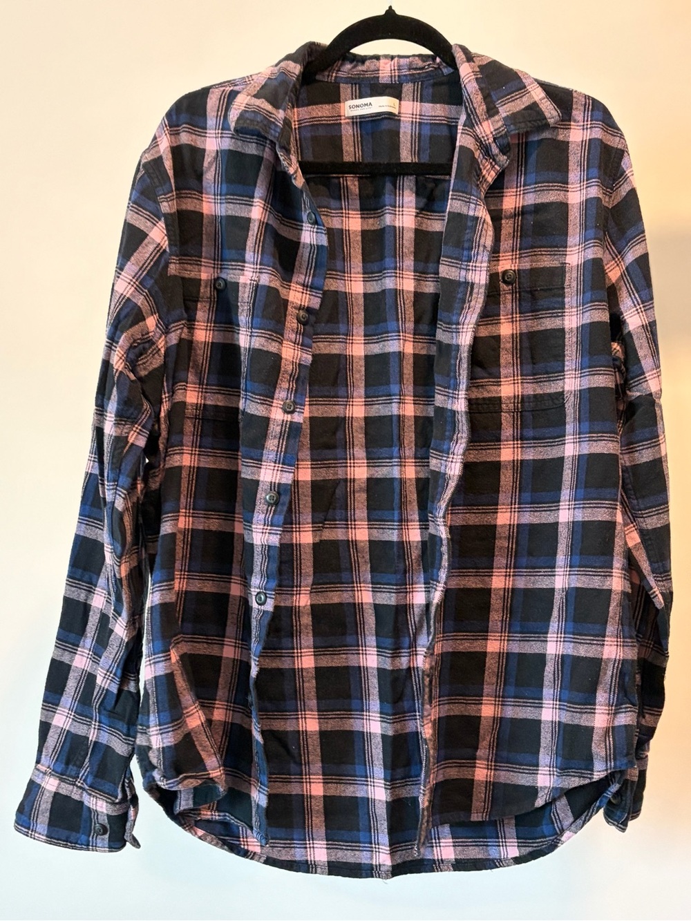 Men’s Blue & Pink Plaid Button-Up Shirt
